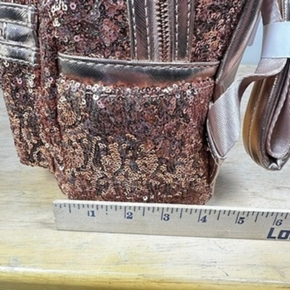 Loungefly Disney Parks Minnie Mouse Rose Gold Sequin Mini Backpack Bow NWT - Picture 11 of 14